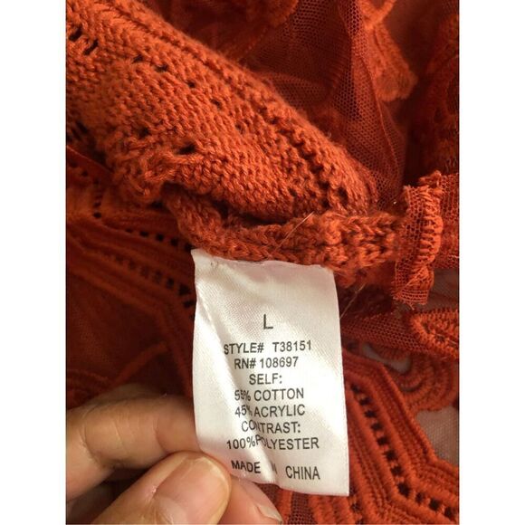 Lipslide Orange Crochet Embroidered Women Blouse - Picture 9 of 12